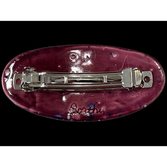 Vtg Hand Painted Cosmic Oval Hair Clip Barrette 1990s - Picture 3 of 6